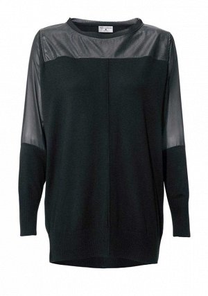 1r Блузка, черная Rick Cardona Стильная блузка для любых сочетаний. Нежный материал с красивыми деталями. Блестящая вставка из искусственной кожи на плечах, сзади и прозрачная шифоновая вставка на кру