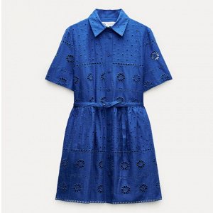 КОРОТКОЕ ПЛАТЬЕ С АЖУРНОЙ ВЫШИВКОЙ, ЯРКО-СИНИЙ | 4786/085