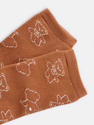 Носки женские светло-коричневые с рисунком в виде медвежат (1 упаковка по 5 пар)
