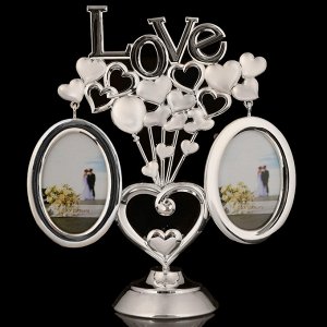 Фоторамка «Любовь и шарики-сердечки», на 2 фото 5-6,4 см, серебро