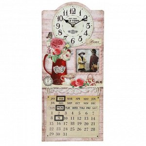 Часы настенные, серия: Интерьер, "Розы в кувшине", с фоторамкой и календарём, 27х60 см