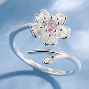 Кольцо безразмерное цветок стерлинговое серебро