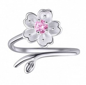 Кольцо безразмерное цветок стерлинговое серебро
