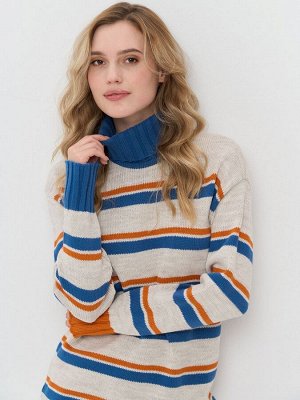 Свитер женский 7242-40301   60010/3600588/1800445 св.бежевый/деним/абрикосовый пунш