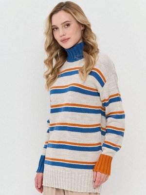 Свитер женский 7242-40301   60010/3600588/1800445 св.бежевый/деним/абрикосовый пунш