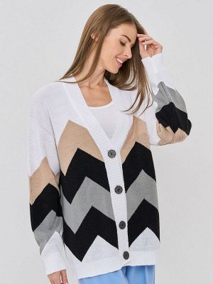 Кардиган женский 9232-91006   501/9500/17-4014/71 белый/чёрный/титаниум/латте