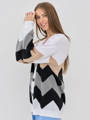 Кардиган женский 9232-91006   501/9500/17-4014/71 белый/чёрный/титаниум/латте