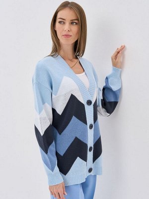 Кардиган женский 9232-91006   9765/8200048/30869/501 жемчужно-голубой/т.джинс/зимнее утро/белый