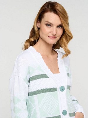 Кардиган женский 9232-91014   501/339/9621 белый/мята/аспарагус