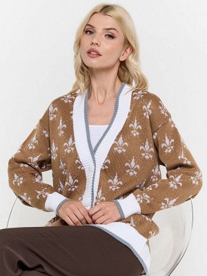Кардиган женский 7232-14100   5300616/501/0174/501 карамельный кофе/белый/стальной/белый