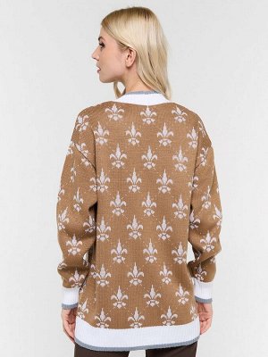 Кардиган женский 7232-14100   5300616/501/0174/501 карамельный кофе/белый/стальной/белый
