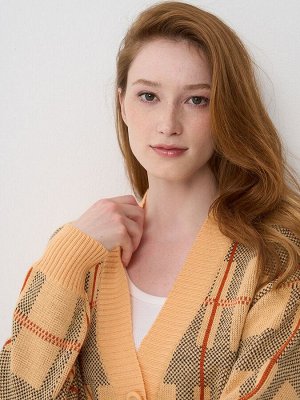 Кардиган женский 7232-14090   297/267/435 персиковый крем/апельсин/антрацит