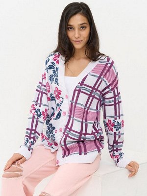 Кардиган женский 5221-1739   798/1783/7047 белый/деним/фуксия