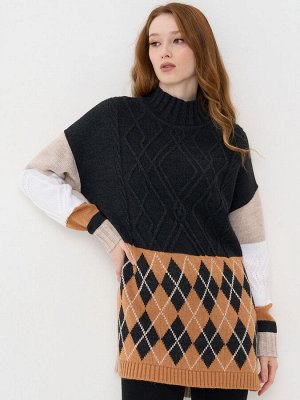 Туника женская 5222-41221   02/50437/10054/133 антрацит/карамель/белый/св.бежевый