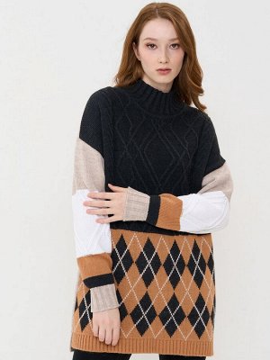 Туника женская 5222-41221   02/50437/10054/133 антрацит/карамель/белый/св.бежевый