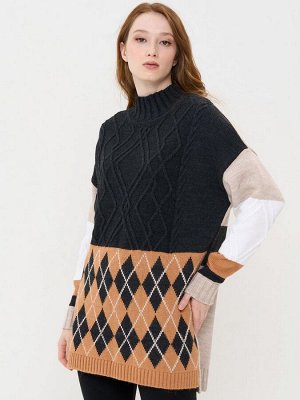 Туника женская 5222-41221   02/50437/10054/133 антрацит/карамель/белый/св.бежевый