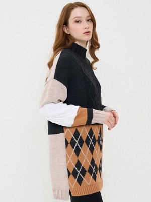 Туника женская 5222-41221   02/50437/10054/133 антрацит/карамель/белый/св.бежевый