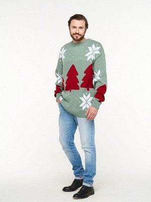 Джемпер мужской 7232-15038   9621/501/0703 аспарагус/белый/красный