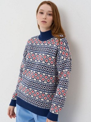 Свитер женский 5232-41292   30822/501/215/0608 индиго/белый/нежный персик/алый