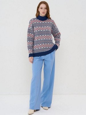 Свитер женский 5232-41292   30822/501/215/0608 индиго/белый/нежный персик/алый