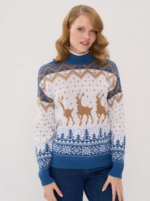 Джемпер женский 5232-41318   3600588/501/5300521 деним/белый/ристретто