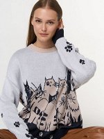 Джемпер женский 5242-41404   001/7091/133 белый/т.синий/св.бежевый