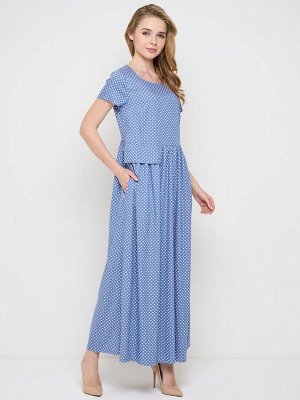 Платье женское 5231-3746   Ш88 голубой горошек