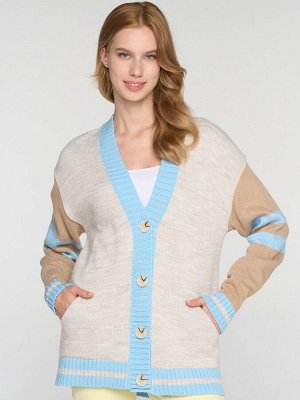 Кардиган женский 7242-14127   3200331/60010/5200785 холодный голубой/св.бежевый/латте
