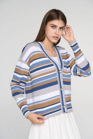 Кардиган женский 7242-14125   6100199/501/830035/5300616/3400591 туман/белый/т.джинс/карамельный кофе/зимнее утро