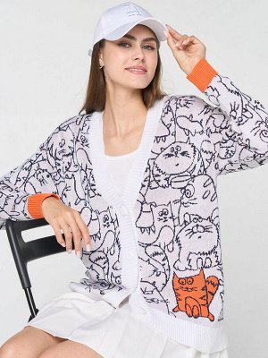 Кардиган женский 7242-14123   001/12909/08506 белый/м.синий/апельсин