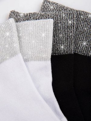Женские носки с люрексом. Комплект 2 пары, цвет белый + черный
