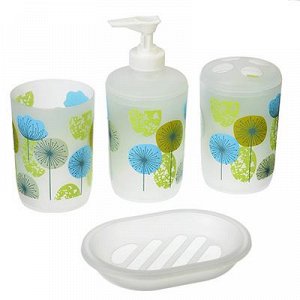 VETTA Набор для ванной 4 пр., пластик, в прозрачном боксе, цветы голубой