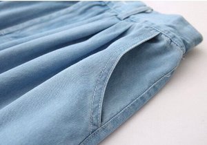 Юбка-миди джинсовая трапециевидная, пояс на резинке, синий