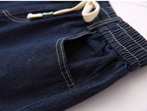 Шорты джинсовые свободные, пояс на резинке, синий
