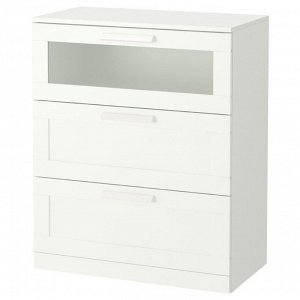 БРИМНЭС Комод с 3 ящиками, белый, матовое стекло. 78x46х95см