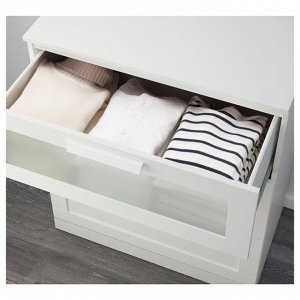 БРИМНЭС Комод с 3 ящиками, белый, матовое стекло. 78x46х95см