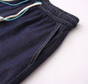 Шорты джинсовые свободные, пояс на резинке, синий
