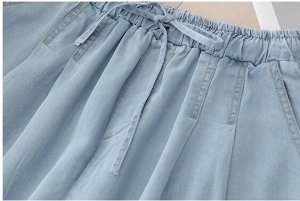 Шорты джинсовые удлиненные свободные, пояс на резинке, голубой