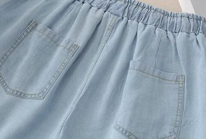 Шорты джинсовые удлиненные свободные, пояс на резинке, голубой