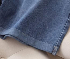 Шорты джинсовые c отворотом свободные, пояс на резинке, синий
