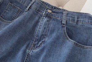 Шорты джинсовые c отворотом свободные, пояс на резинке, синий