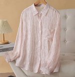 Рубашка из шифоновой жатой ткани, свободного кроя, розовый