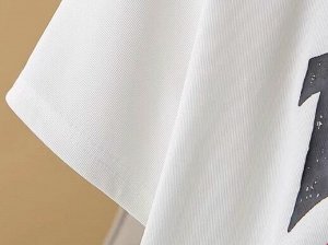 Футболка трикотажная с круглым вырезом и принтом, белый