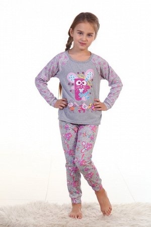 Пижама детская 7-105б (розовый+серый меланж)