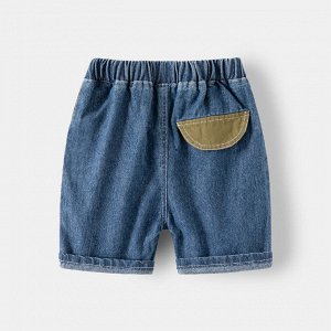 Детские джинсовые шорты на резинке, с текстильными вставками
