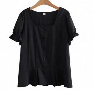 Блуза с квадратным вырезом, подол -баска, рукав фонарик, черный