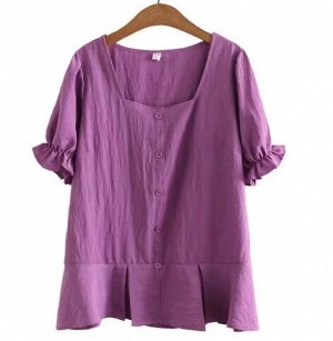 Блуза с квадратным вырезом, подол -баска, рукав фонарик, фиолетовый