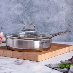 Сковорода индукционная 22см стеклянная крышка ORION ТМ KUKMARA