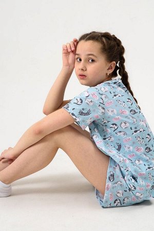 Пижама ПОТЕХА (футболка и шорты), Ментоловый Кошки