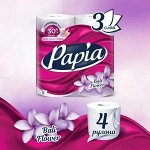 Туалетная бумага &quot;Papia&quot; Балийский цветок белая с рисунком 3 слоя, 4 шт
